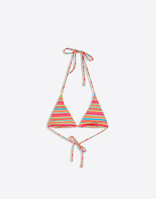 Bershka - Lyserød bikinitop med halterneck og striber, 3 af 4