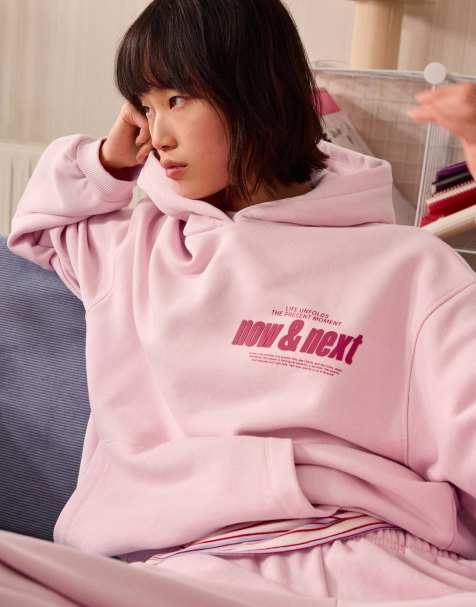 Bershka - Lyserød hættetrøje med print - view 1
