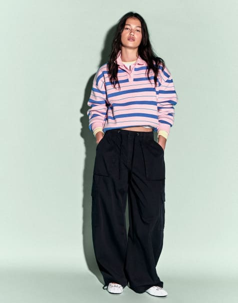 Bershka - Lyserød oversized trøje med polokrave - view 1