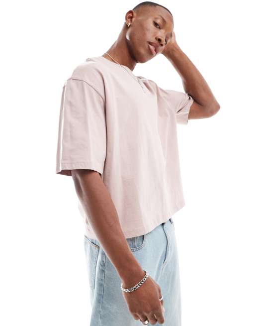 Bershka - Lyserød T-shirt med firkantet pasform