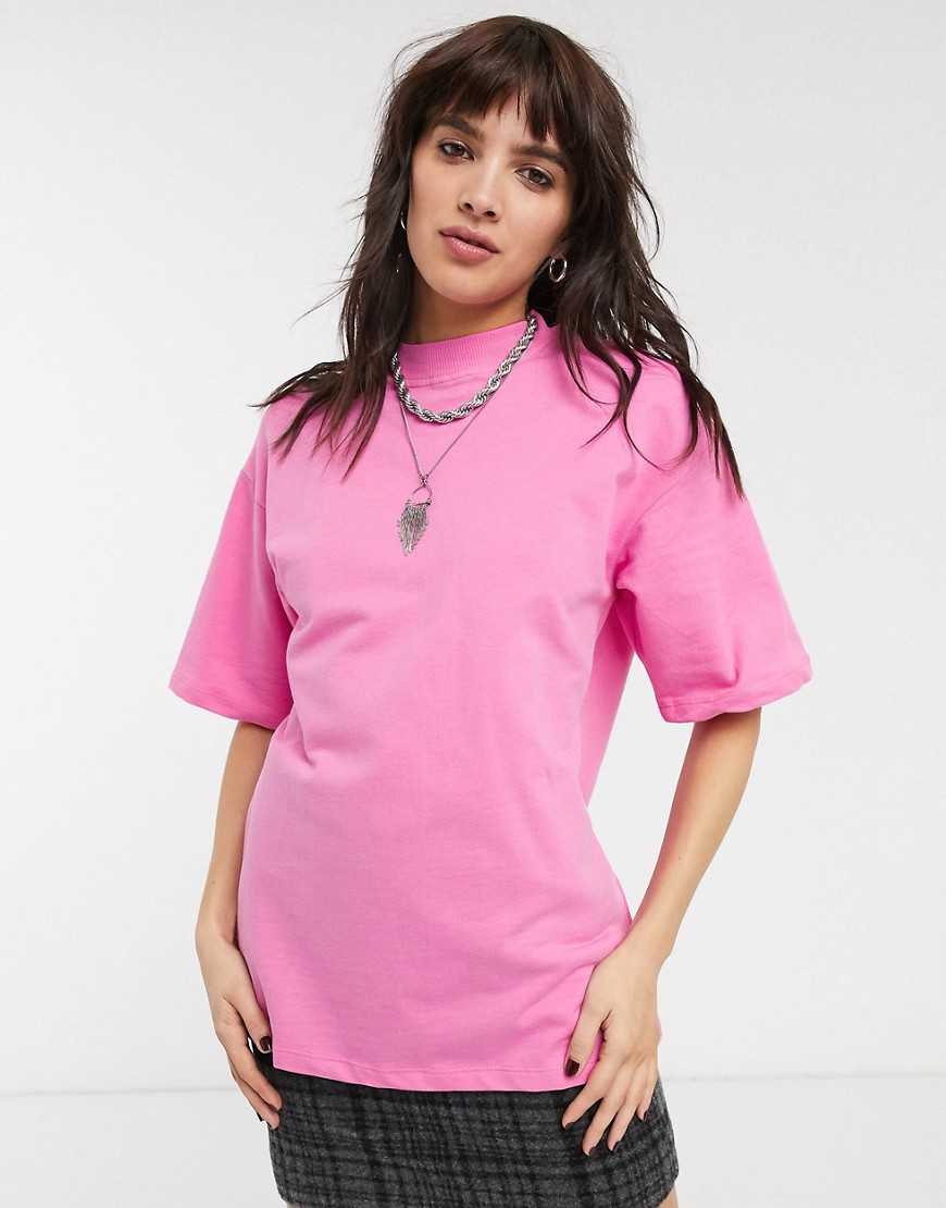 Bershka - Lyserød t-shirt med rund hals-Pink