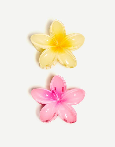 Bershka - Lyserøde hårklemmer med blomsterdesign i pakke med 2 stks - view 1