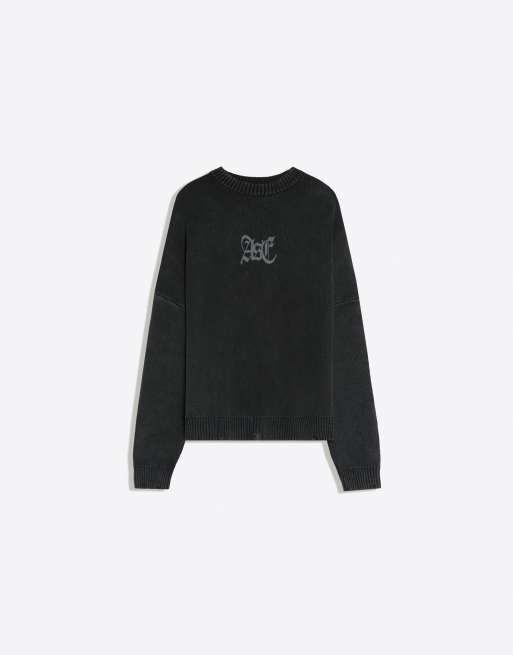 Bershka maglia strappata con stampa slavata grigio e nero, 5 di 6