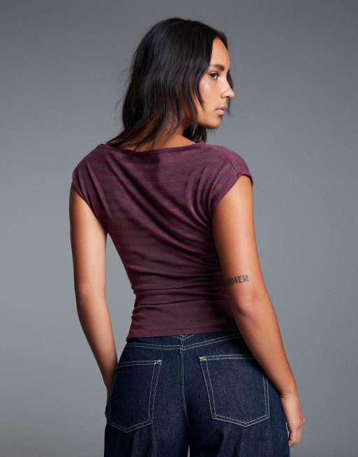 Bershka maglione a maniche corte con bottoni bordeaux, 3 di 5