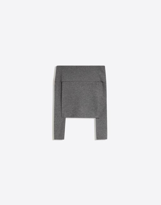Bershka - Maglione a maniche lunghe grigio chiaro con scollo alla Bardot, 5 di 5