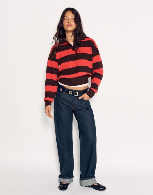 Bershka maglione abbottonato squadrato con colletto polo marrone, 4 di 5