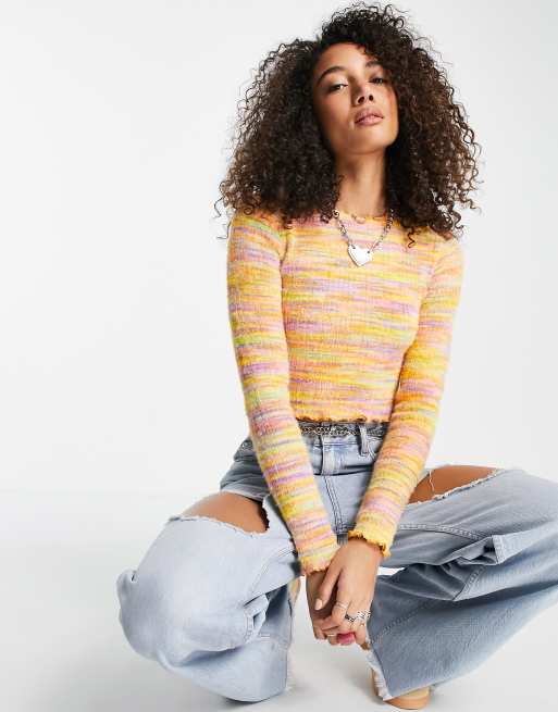 Bershka - Maglione arancione mélange taglio corto