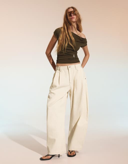 Bershka - Maglione asimmetrico kaki con cintura, 2 di 4
