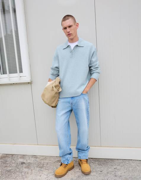 Bershka - Maglione azzurro con colletto stile polo - view 1