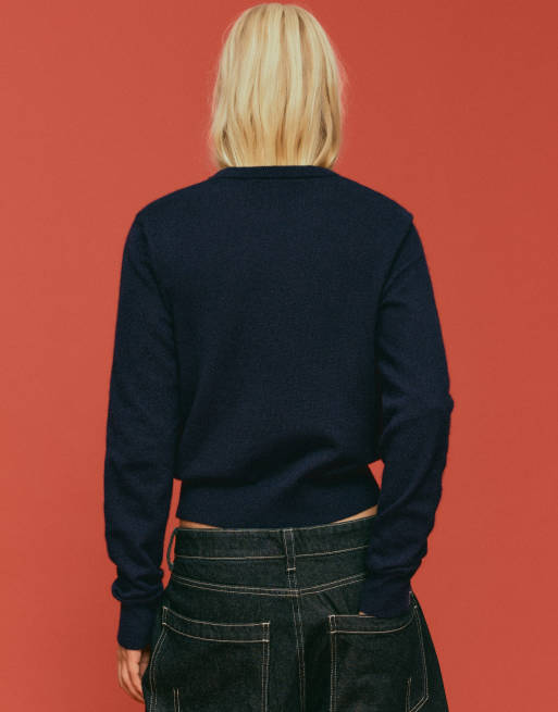 Bershka - Maglione blu con scollo rotondo, 3 di 5