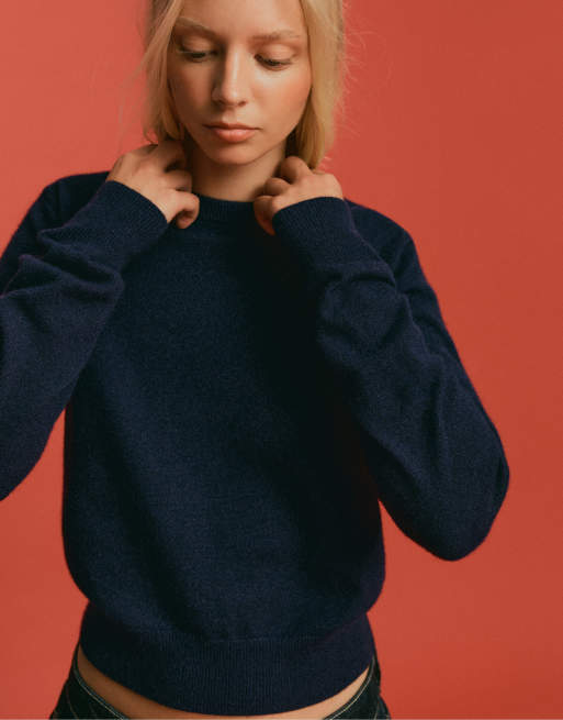 Bershka - Maglione blu con scollo rotondo, 4 di 5