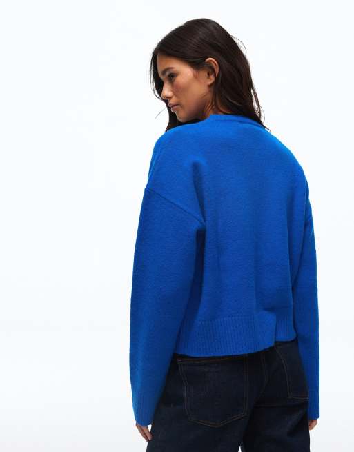 Bershka - Maglione blu con scollo rotondo, 3 di 5