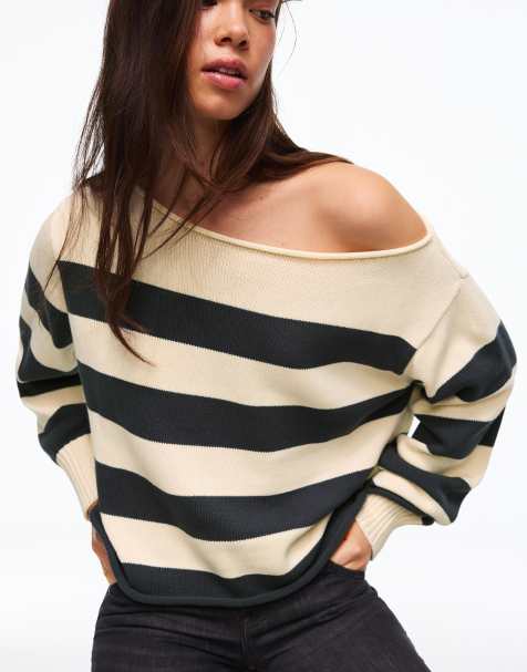 Bershka - Maglione blu denim con scollo a barchetta - view 1