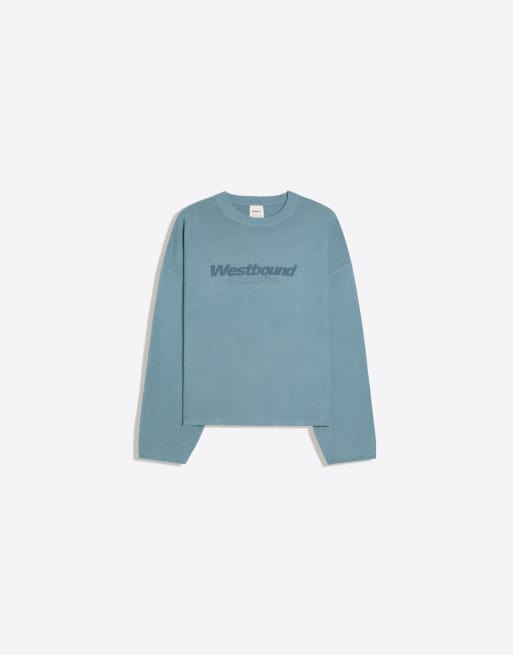 Bershka - Maglione blu testurizzato con stampa, 4 di 7