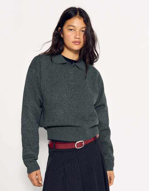 Bershka maglione boxy con colletto polo e bottoni grigio - view 1