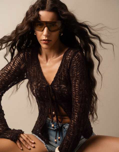 Bershka - Maglione casual traforato marrone - view 1