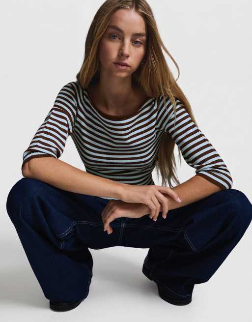 Bershka - Maglione color pietra con scollo a barchetta, 2 di 5
