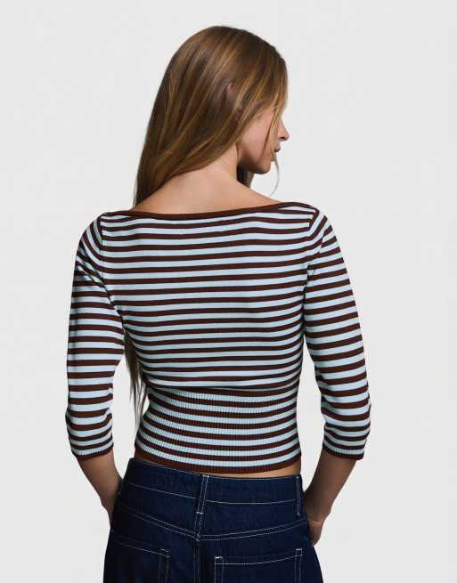 Bershka - Maglione color pietra con scollo a barchetta, 3 di 5