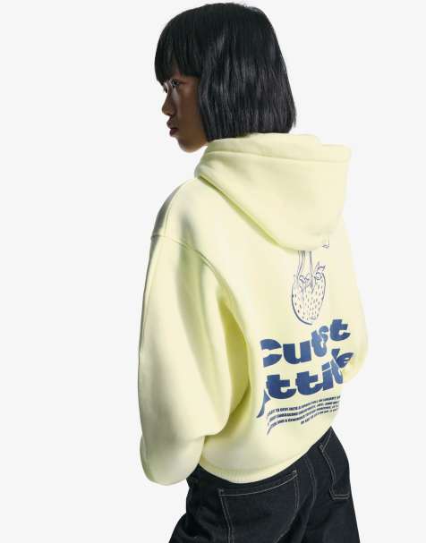 Bershka - Maglione con cappuccio giallo con stampa - view 1