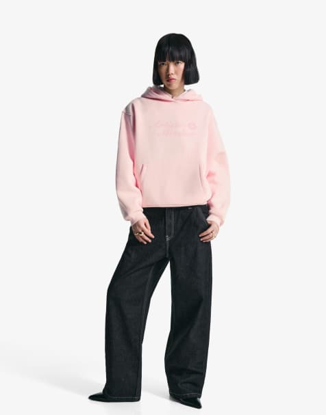 Bershka - Maglione con cappuccio rosa chiaro con stampa - view 1