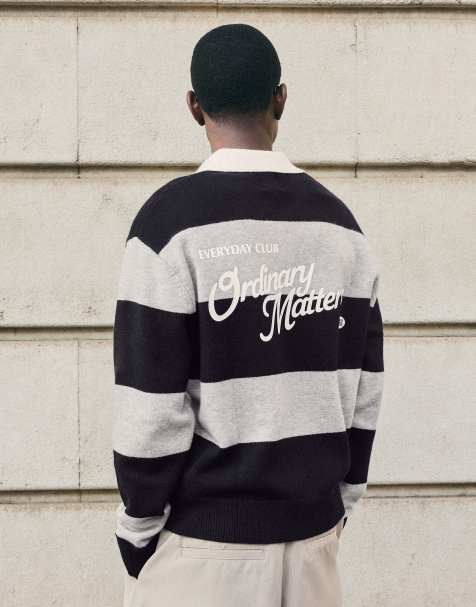 Bershka maglione con colletto polo a righe a contrasto navy - view 1