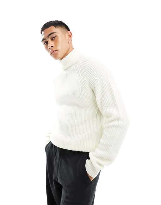 Bershka - Maglione con collo alto bianco a coste inglesi