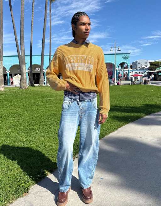 Bershka - Maglione con scollo rotondo giallo con stampa squadrata, 2 di 3