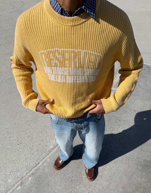 Bershka - Maglione con scollo rotondo giallo con stampa squadrata, 3 di 3