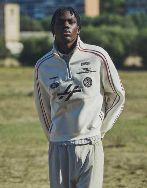 Bershka maglione con zip corta grafico bianco - view 1