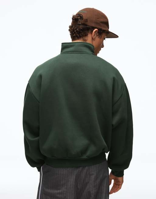 Bershka maglione con zip corta verde, 3 di 5