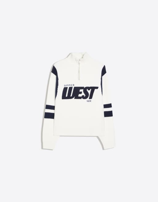 Bershka maglione con zip e stampa bianco, 5 di 5