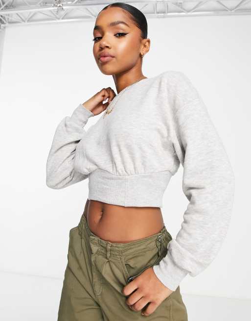 Bershka - Maglione corto grigio con dettaglio a corsetto