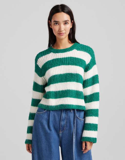 Bershka - Maglione corto verde a righe