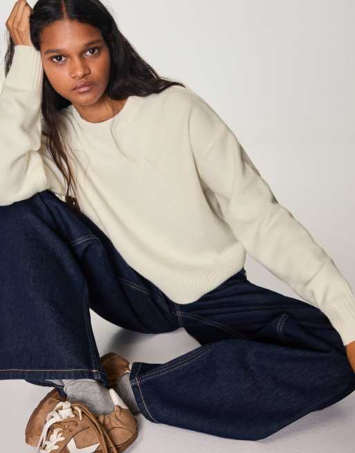 Bershka - Maglione écru con scollo a barchetta, 2 di 5