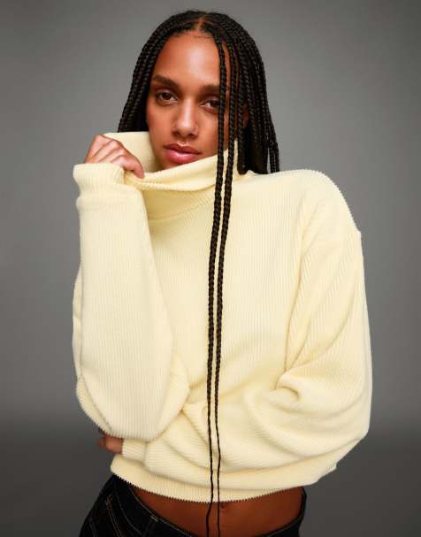 Bershka - Maglione giallo accollato a coste - view 1