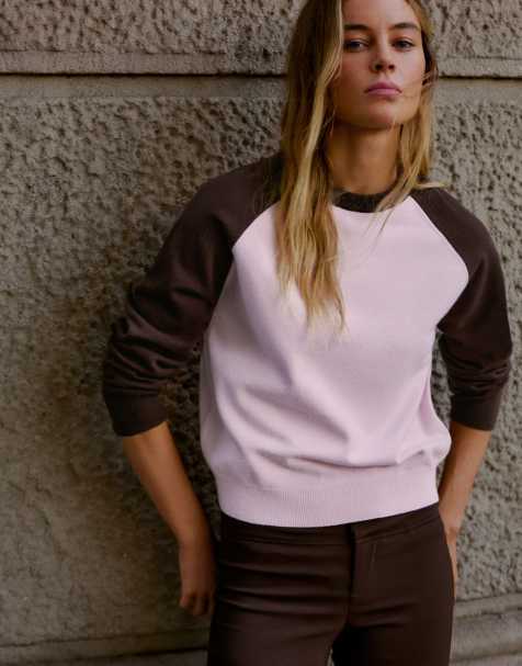 Bershka maglione girocollo con maniche raglan rosa - view 1