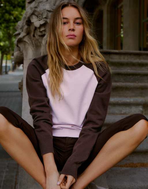 Bershka maglione girocollo con maniche raglan rosa, 2 di 5