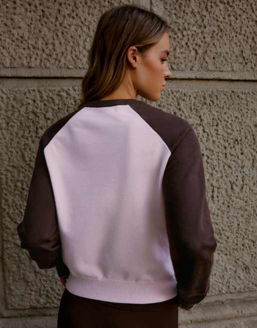 Bershka maglione girocollo con maniche raglan rosa, 3 di 5