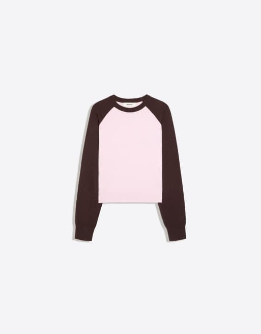 Bershka maglione girocollo con maniche raglan rosa, 5 di 5