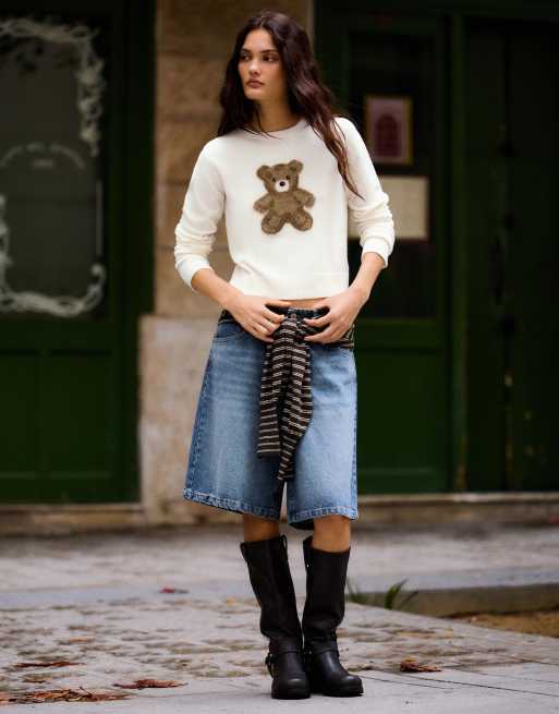 Bershka maglione girocollo con orso ecrù, 2 di 5