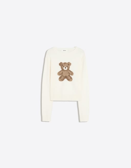 Bershka maglione girocollo con orso ecrù, 4 di 5