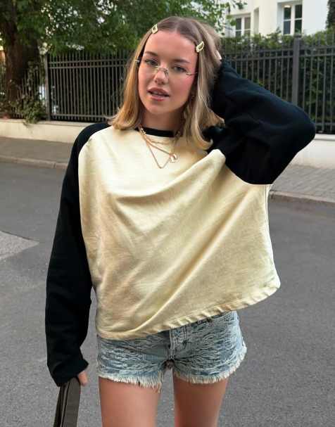 Bershka maglione girocollo raglan giallo - view 1