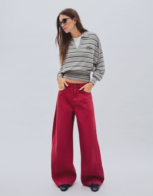 Bershka - Maglione grigio a coste con colletto stile polo, 2 di 4