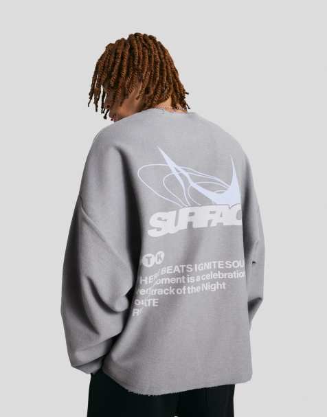 Bershka - Maglione grigio chiaro con stampa - view 1