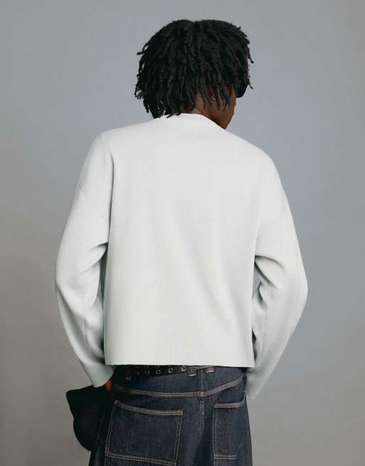 Bershka - Maglione grigio con scollo rotondo e stampa, 4 di 4