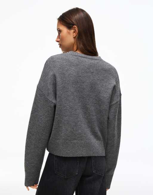 Bershka - Maglione grigio con scollo rotondo, 3 di 5