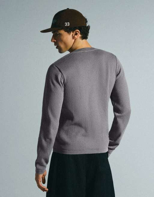 Bershka - Maglione grigio con scollo serafino, 3 di 6