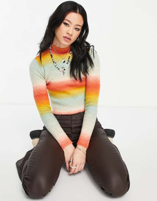 Bershka - Maglione in maglina multicolore a righe