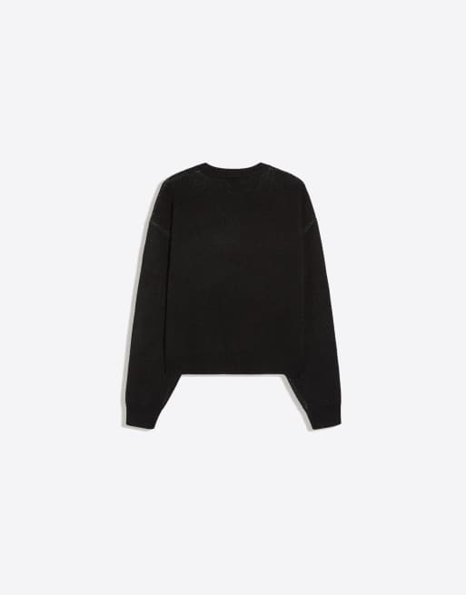 Bershka maglione jacquard grafico nero, 6 di 6
