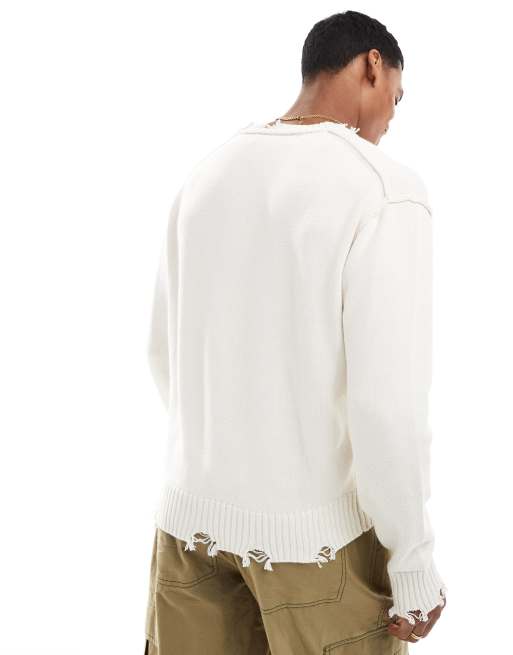 Bershka - Maglione lavorato bianco effetto invecchiato, 2 di 4